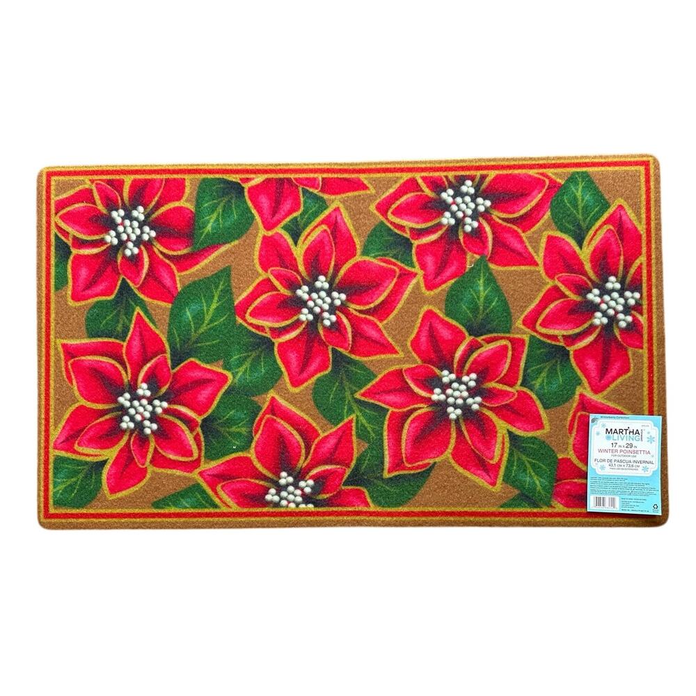 Martha Stewart Floor Door Mat Winterberry Collection "Winter Poinsettia" NWT